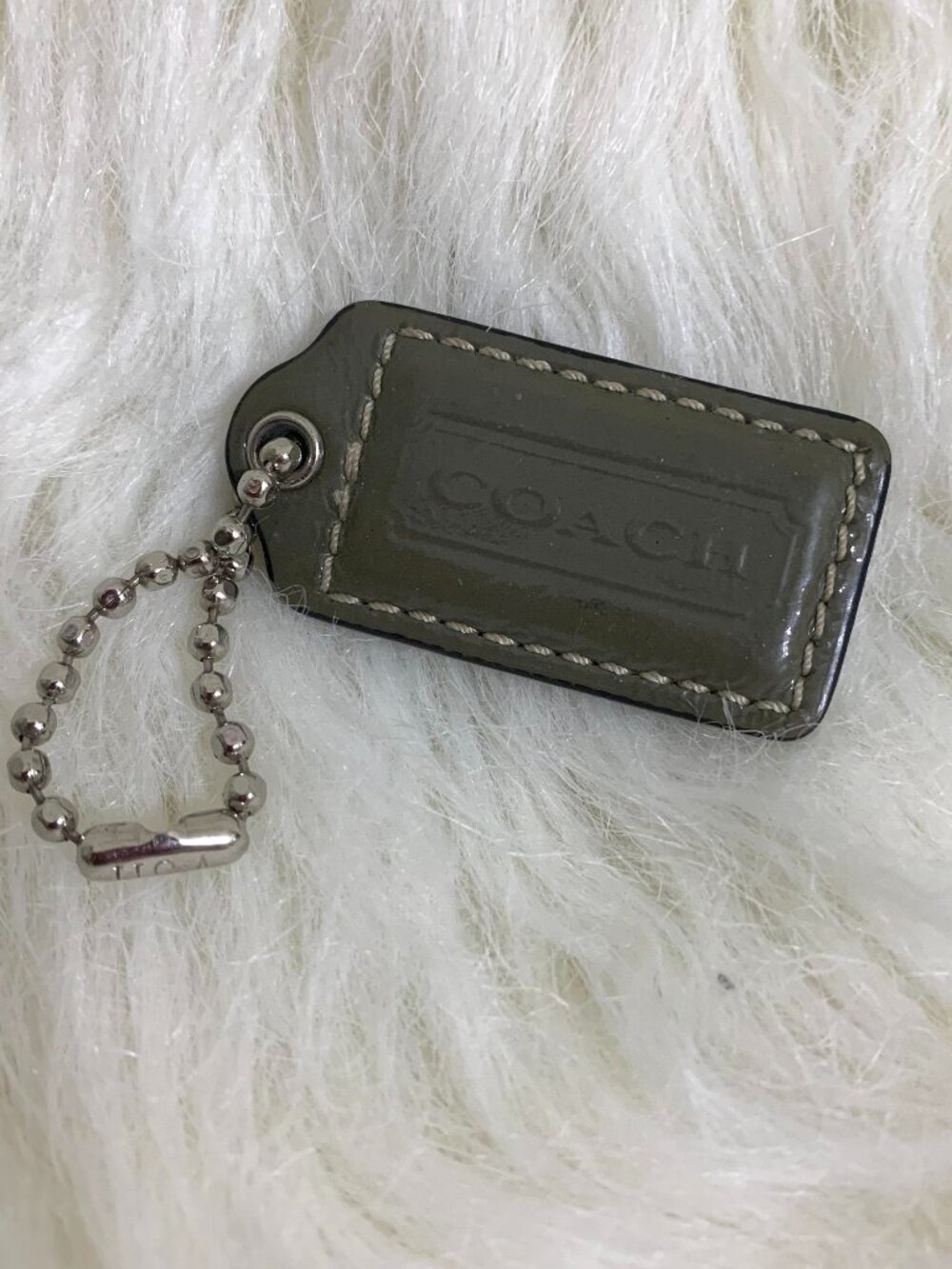 COACH Grayish Green Patent Leather Hang Tag Purse Charm 1.85" H70